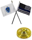 Massachusetts State & Usa Police Blue 4"X6" Flag Desk Table Stick Gold Base. Fixed Price $8.88.
