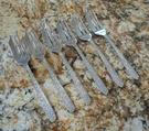 Mid Century Oneida Set Of 6 Pastry Dessert Forks 5 3/8" Stainless Steel. Fixed Price $18.00.