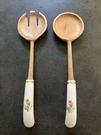 Vintage Wooden Salad Serving Set With Ceramic Handles Rose Design My Item #2166. Fixed Price $5.50.