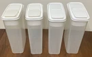 Storage Containers Set Of 4 Buddeez 11X7X3 Clear Plastic White Lid Flip Top. Fixed Price $24.99.