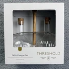 Threshold Oil & Vinegar Set 3 Piece Glass Bottles Wooden Tray Clear Kitchen New. Fixed Price $17.00.