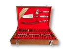 Star House Bronze/wood Flatware & 3 Pc Server Set Fork Spoon Thailand In Box Vtg. Fixed Price $38.00.