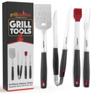 Grillaholics Bbq Set 4-PIECE Accessories-spatula,tongs,forbrush Grey. Fixed Price $17.99.