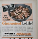 1954 Wagner Cast Iron Skillet Cooking Pork Chops Vintage Cookware Ad. Fixed Price $9.99.