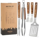 5PC Bbq Grill Tool Set, Heavy Duty Stainless Steel Kit, Wood Handles. Fixed Price $25.99.