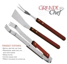New Grande Chef 3 Pc Stainless Bbq Tool Set Solid Wood Handles. Fixed Price $14.99.