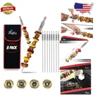 Elite 16" Stainless Steel Bbq Skewers 8PC Flat Push Bar Reusable Dishwasher Safe. Fixed Price $47.94.