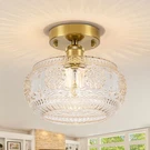 Semi Flush Mount Ceiling Light Fixture - Brass & Floral Glass Shade, Vintage .... Fixed Price $56.37.
