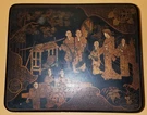 Temple Visit By Royalty Scene, Japanese Late 19TH Century Hinged Lid Lacquer Box. Fixed Price $84.99.