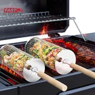 Rolling Grill Basket, Removable Wooden Handle, 304 Stainless Steel, Nesting Bbq. Fixed Price $33.78.
