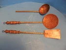 Vintage Copper Bbq Grill Utensil Tool Set Of 3 Wooden Handle. Fixed Price $34.99.