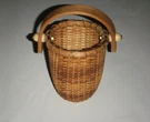 Little Oblong Vintage Wicker Basket 6" High Handle Brass Hardware Plastic Swivel. Fixed Price $14.00.