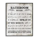 Stupell Industries Bathroom Rules Funny Word Wood Textured Design Black Frame.... Fixed Price $73.58.