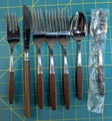 Ekco Eterna Stainless Japan Mid Century Wood Handle Flatware Set 9 Pc Teak Fork. Fixed Price $24.99.