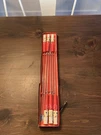 6 Vtg Wooden Hand Painted Face Fondue Sticks / Skewers Box Japan Midcentury. Fixed Price $25.00.
