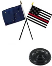 Alaska State & Usa Fire Red 4"X6" Flag Desk Set Table Stick Black Base. Fixed Price $9.88.