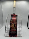 Food Network Stainless Steel Wood Large Grill Basket Flipper Lockable. Fixed Price $22.00.