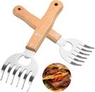 Stainless Steel Meat Shredder Claws With Long Wooden Handles For Yellow. Fixed Price $14.52.