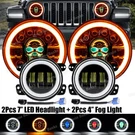 7" Rgb Led Headlights Halo & 4'' Fog Combo Kit For Jeep Wrangler Jk 07-17. Fixed Price $53.99.