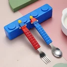 Kids Building Block Cutlery Set Stainless Steel Fork Spoon Portable Case. Fixed Price $12.99.