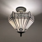 Tiffany Style Ceiling Lights Fixture White Stained Glass Hexagon Led Bulbs 12"H. Fixed Price $119.99.