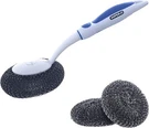 Superio Grill Brush With Long Handle, Steel Wool Scourer Refills - Blue. Fixed Price $12.99.