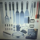 Grilljoy 20-PIECE Bbq Tool Set Stainless Steel Spatula Meat Press Knife Fork. Fixed Price $51.99.