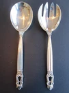 Georg Jensen Acorn Sterling Flatware Salad Berry Serving Set Fork SPOON-8"MINT**. Fixed Price $449.98.