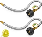 15 Inch Rv Propane Hoses With Gauge, 1/4 Male Inverted, Stainless Steel Braided. Fixed Price $30.45.