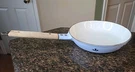 Dru Holland Cast Iron Enamel Frying Pan #22 Wood Handle 8.5 Guc Lavender Color. Fixed Price $42.00.