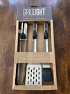 Grillight Led Lighted Gift Set Outdoor Bbq Spatula Tongs Stainless Brush. Fixed Price $24.99.