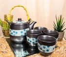 Ebros Japanese Design Cherry Petals Charcoal Grey Ceramic Tea Pot & Four Cups. Fixed Price $36.99.