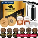 Whiskey Smoker Kit With Torch - 6 Natural Wood Chips Flavors, 2 Glasses, Ice. Fixed Price $76.90.