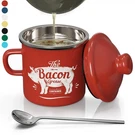 Kitchen Grease Keeper, 15OZ Enamel Bacon Saver With Strainer, Red. Fixed Price $32.71.