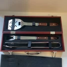New Chase Private Client Gift Bbq Grill Tool Set Stainless Steel Wood Handles. Fixed Price $44.99.