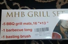 Mhb Grill Set 5 Bbq Mats "16X13" One Tong, Basting Brush. Fixed Price $17.30.