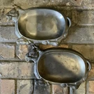 2- Cast Iron Bull Cow Sizzler Warmer Skillets Steak Fajita Cattle With Nose Ring. Fixed Price $25.00.