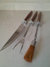 Vintage Mr Cheftender Ranger Badge Bbq 3 Pc Tools Wood Handle 19" Camping Usa. Fixed Price $10.50.
