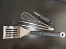 Lot Set 4 Stainless Utensils Spatula Bbq Tool, Oxo Peeler, Grill Tong, Whisk. Fixed Price $13.99.