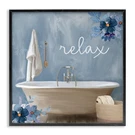 Stupell Industries Blue Floral Relax Bathroom Scene Framed Wall Art, Design B.... Fixed Price $78.22.