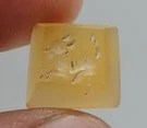 Ancient Carnelian Intaglio Seal Square Bead Bull Engraved Stone. Fixed Price $59.00.