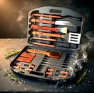 Gourmet Traditions 18 Pc Bbq Grilling Utensil Tool Set Wood Handles Case New. Fixed Price $35.00.