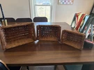 3 Vintage European-style Open-weave Wicker Steven Basket W/wooden Pole Handles.. Fixed Price $30.00.