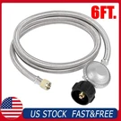 6FT Stainless Braided Propane Hose And Regulator 3/8" Female For QCC1/TYPE1 Tank. Fixed Price $18.99.