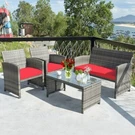 Costway 4PCS Patio Rattan Conversation Glass Table Top Cushioned Sofa Red. Fixed Price $369.99.