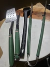 Coleman 4-PIECE Bbq Tool Set Green Plastic Handles Spatula Fork Brush Tongs. Fixed Price $34.95.