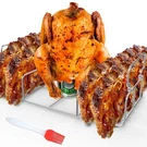 Beercan Chicken Roaster And Rib Rack With Silicone Oil Brush, Rectangle Bbq.... Fixed Price $29.32.