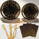100 Pack Disposable Dinnerware For 25 Guests,include Black Paper Plates 9 Inc.... Fixed Price $22.72.