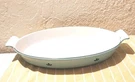 1950'S Dru Holland 36 Enamel Cast Iron Oval 16" Pan With Handles Green Tulip. Fixed Price $52.00.