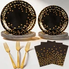 100 Pack Disposable Dinnerware For 25 Guests,include Black Paper Plates 9 Inc.... Fixed Price $24.97.